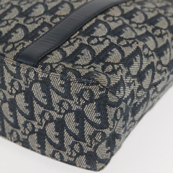 Christian Dior Trotter Canvas Clutch Bag Navy Gold Auth 145259