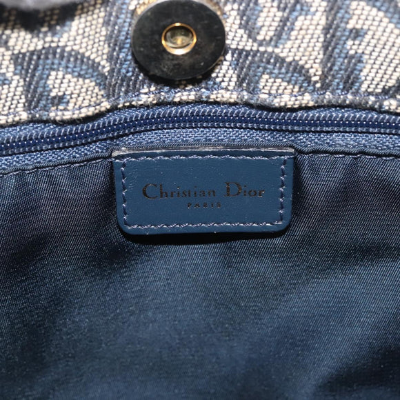 Christian Dior Trotter Canvas Clutch Bag Navy Gold Auth 145259