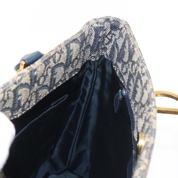 Christian Dior Trotter Canvas Clutch Bag Navy Gold Auth 145259