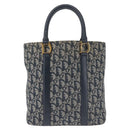 Christian Dior Trotter Canvas Clutch Bag Navy Gold Auth 145259-2
