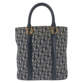 Christian Dior Trotter Canvas Clutch Bag Navy Gold Auth 145259 - 0