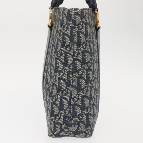 Christian Dior Trotter Canvas Clutch Bag Navy Gold Auth 145259