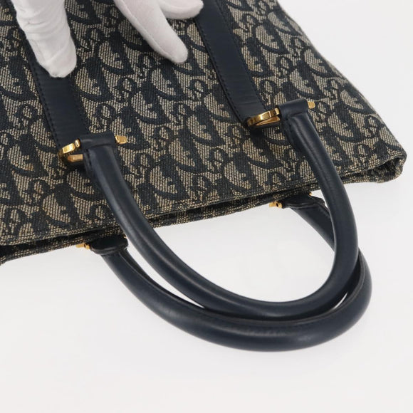 Christian Dior Trotter Canvas Clutch Bag Navy Gold Auth 145259