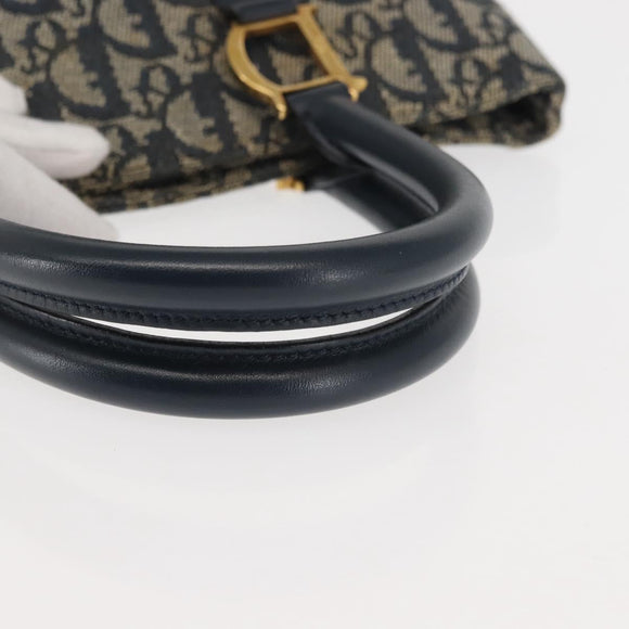 Christian Dior Trotter Canvas Clutch Bag Navy Gold Auth 145259