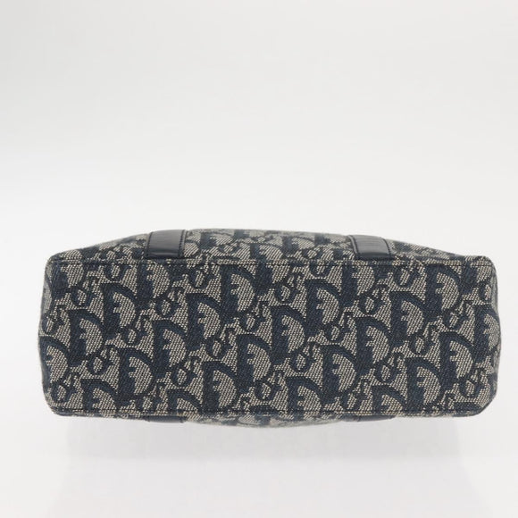 Christian Dior Trotter Canvas Clutch Bag Navy Gold Auth 145259