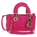 Christian Dior Cannage Lady D Joy Micro Bag Lamb Skin 2way Pink Auth 145262SM-1