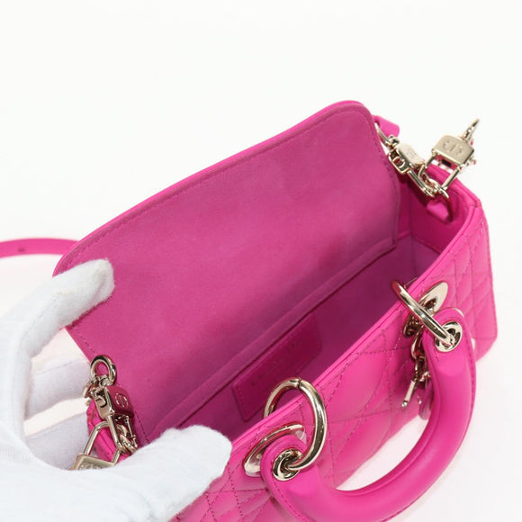 Christian Dior Cannage Lady D Joy Micro Bag Lamb Skin 2way Pink Auth 145262SM