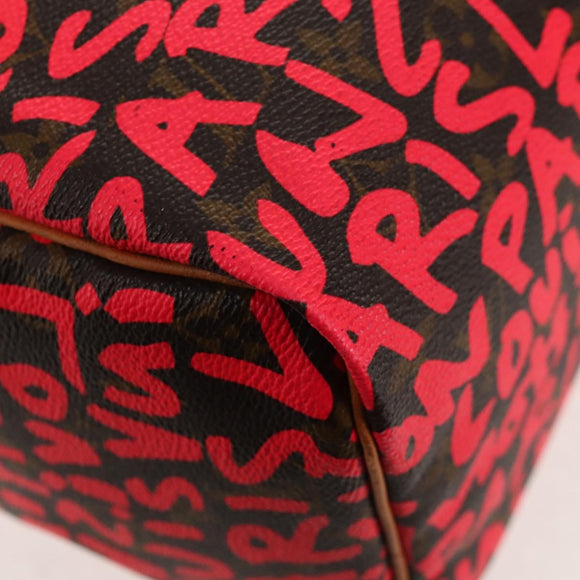 LOUIS VUITTON Monogram Graffiti Speedy 30 Hand Bag Pink M93704 LV Auth 145265A