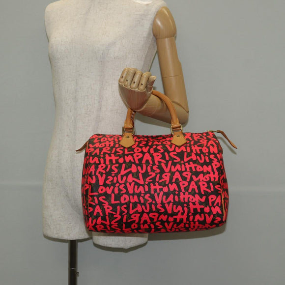 LOUIS VUITTON Monogram Graffiti Speedy 30 Hand Bag Pink M93704 LV Auth 145265A