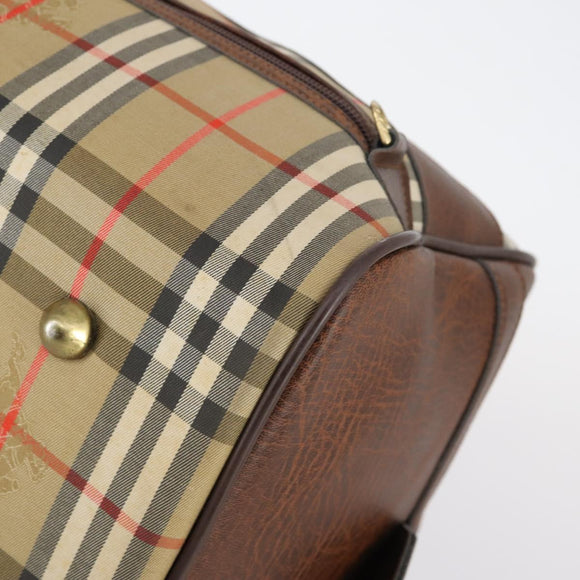 Burberrys Nova Check Boston Bag Canvas Beige Gold Auth 145269