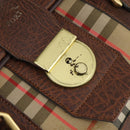 Burberrys Nova Check Boston Bag Canvas Beige Gold Auth 145269-18