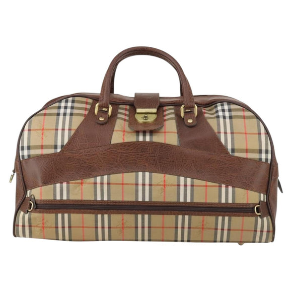 Burberrys Nova Check Boston Bag Canvas Beige Gold Auth 145269