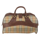 Burberrys Nova Check Boston Bag Canvas Beige Gold Auth 145269-2