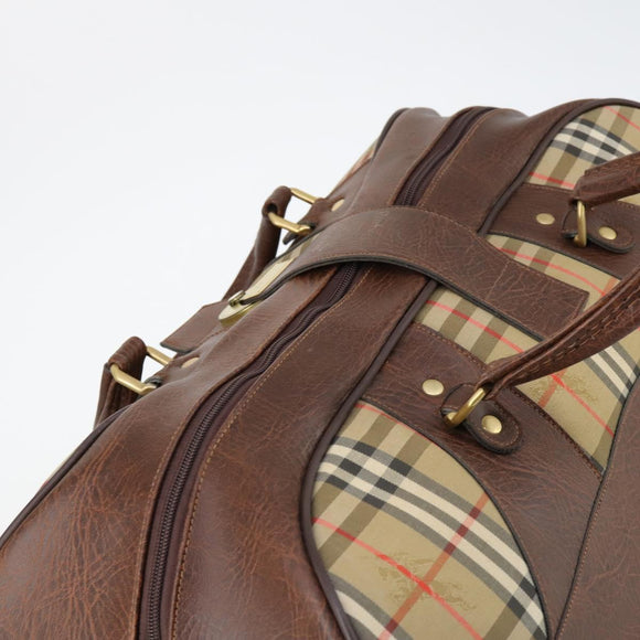 Burberrys Nova Check Boston Bag Canvas Beige Gold Auth 145269