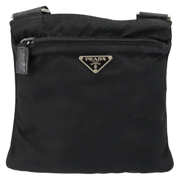 PRADA Shoulder Bag Nylon Black Silver Auth 145272