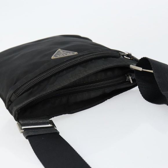 PRADA Shoulder Bag Nylon Black Silver Auth 145272