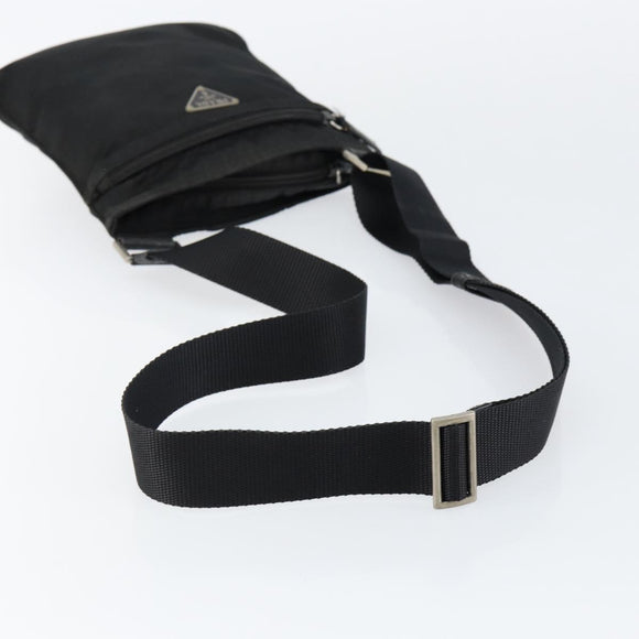 PRADA Shoulder Bag Nylon Black Silver Auth 145272