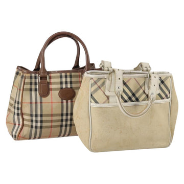 BURBERRY Nova Check Hand Bag Nylon Canvas 2Set Beige Auth 145274