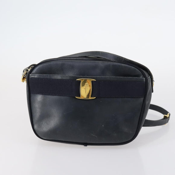 Salvatore Ferragamo Shoulder Bag Leather Canvas 2Set Beige Navy Auth 145275