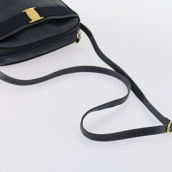 Salvatore Ferragamo Shoulder Bag Leather Canvas 2Set Beige Navy Auth 145275