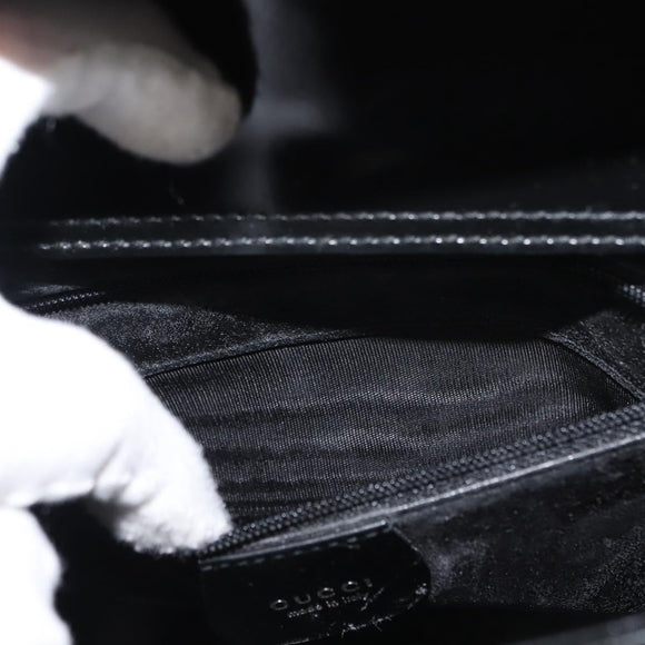 GUCCI Shoulder Bag Enamel Black Silver Auth 145286