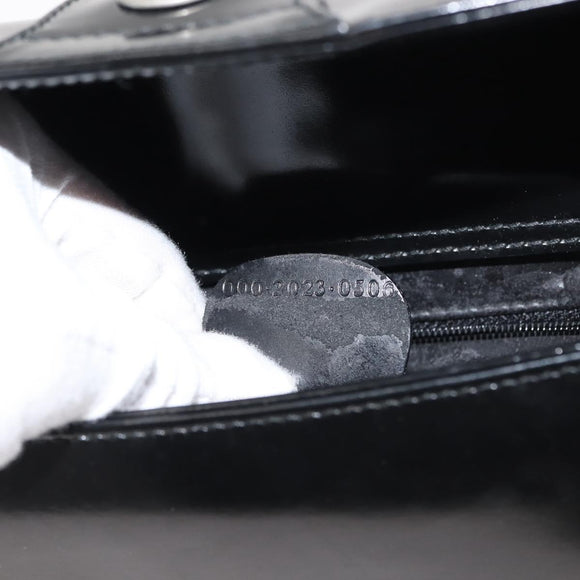 GUCCI Shoulder Bag Enamel Black Silver Auth 145286