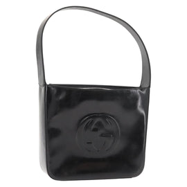 GUCCI Shoulder Bag Enamel Black Silver Auth 145286