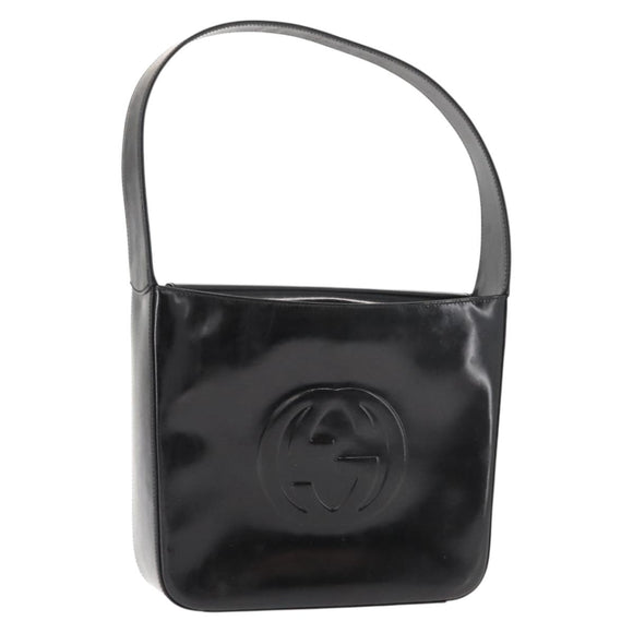 GUCCI Shoulder Bag Enamel Black Silver Auth 145286