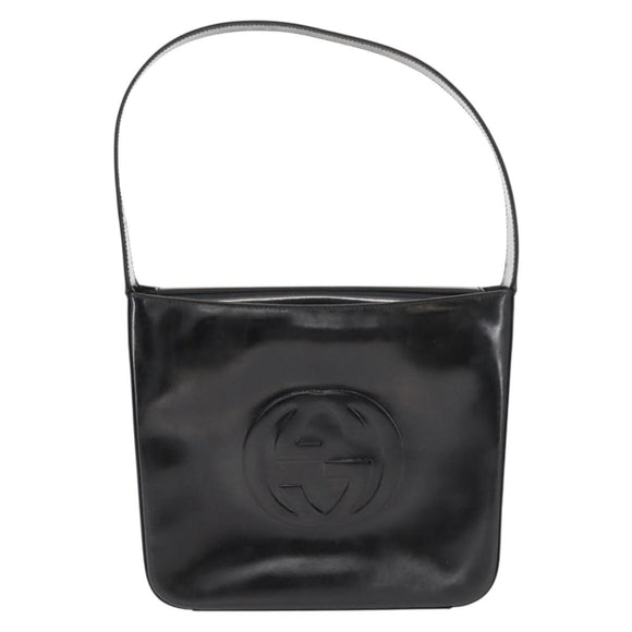 GUCCI Shoulder Bag Enamel Black Silver Auth 145286