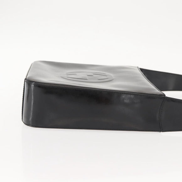 GUCCI Shoulder Bag Enamel Black Silver Auth 145286