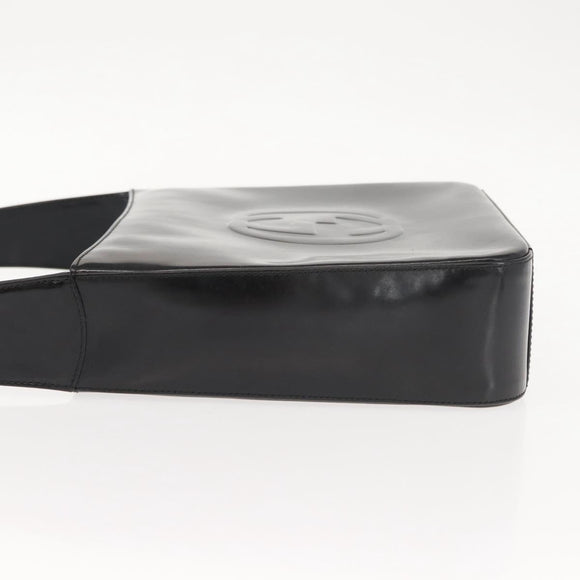 GUCCI Shoulder Bag Enamel Black Silver Auth 145286