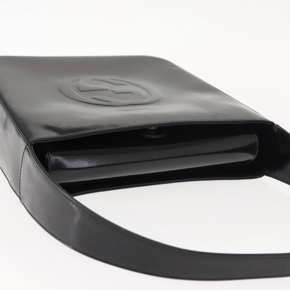 GUCCI Shoulder Bag Enamel Black Silver Auth 145286