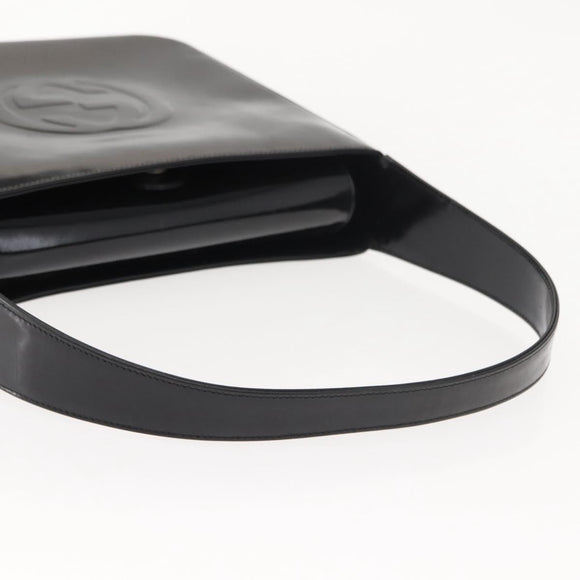 GUCCI Shoulder Bag Enamel Black Silver Auth 145286