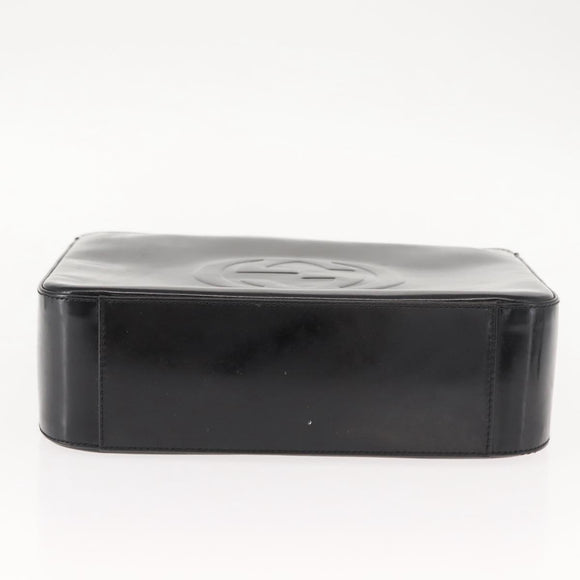 GUCCI Shoulder Bag Enamel Black Silver Auth 145286