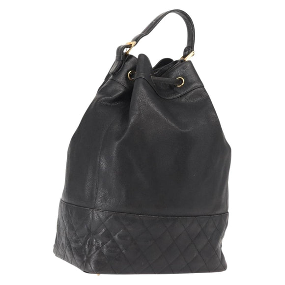 CHANEL Matelasse Backpack Caviar Skin Black Gold CC Auth 145289