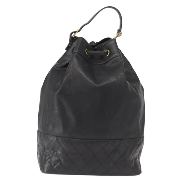 CHANEL Matelasse Backpack Caviar Skin Black Gold CC Auth 145289