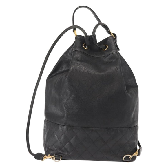 CHANEL Matelasse Backpack Caviar Skin Black Gold CC Auth 145289