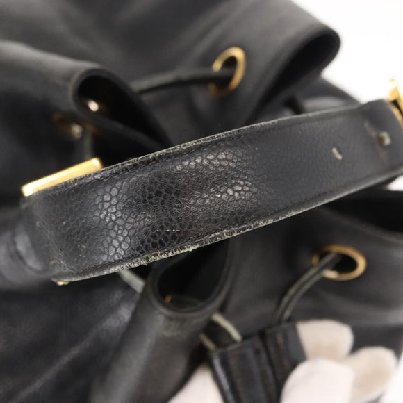 CHANEL Matelasse Backpack Caviar Skin Black Gold CC Auth 145289