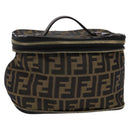 FENDI Zucca Canvas Vanity Pouch Black Brown gold Auth 145319-1