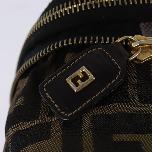 FENDI Zucca Canvas Vanity Pouch Black Brown gold Auth 145319