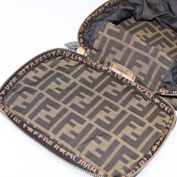 FENDI Zucca Canvas Vanity Pouch Black Brown gold Auth 145319