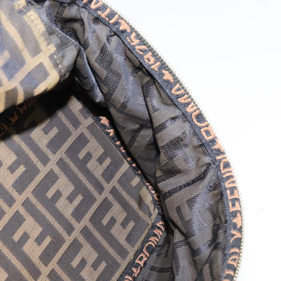 FENDI Zucca Canvas Vanity Pouch Black Brown gold Auth 145319