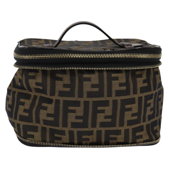 FENDI Zucca Canvas Vanity Pouch Black Brown gold Auth 145319