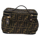FENDI Zucca Canvas Vanity Pouch Black Brown gold Auth 145319-2