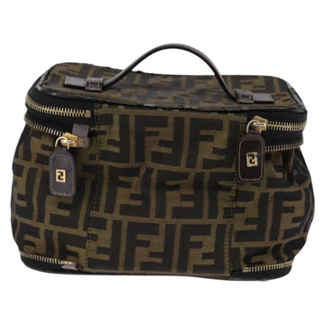 FENDI Zucca Canvas Vanity Pouch Black Brown gold Auth 145319 - 0
