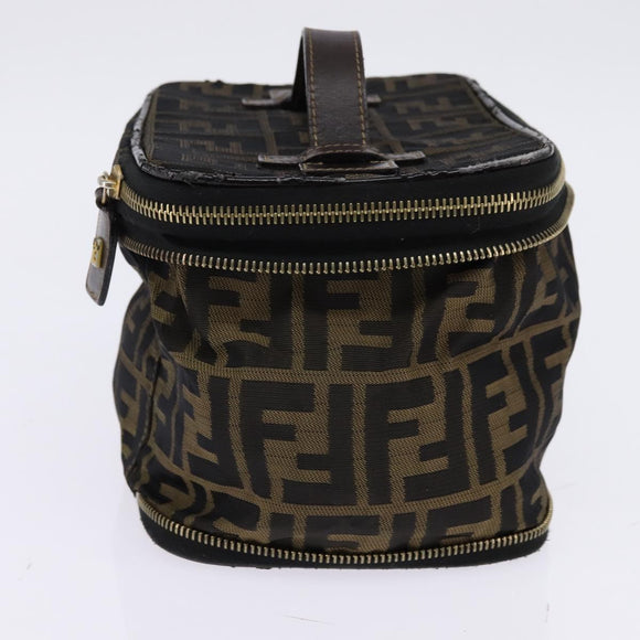 FENDI Zucca Canvas Vanity Pouch Black Brown gold Auth 145319