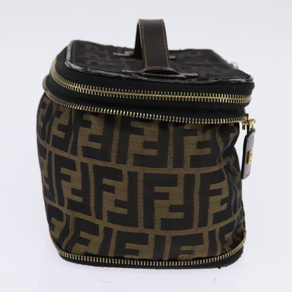 FENDI Zucca Canvas Vanity Pouch Black Brown gold Auth 145319