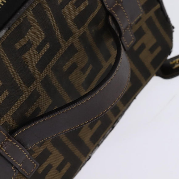 FENDI Zucca Canvas Vanity Pouch Black Brown gold Auth 145319