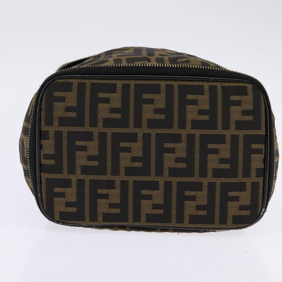 FENDI Zucca Canvas Vanity Pouch Black Brown gold Auth 145319