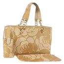 CHANEL Camelia Tote Bag Raffia Beige Gold CC Auth 145323-1